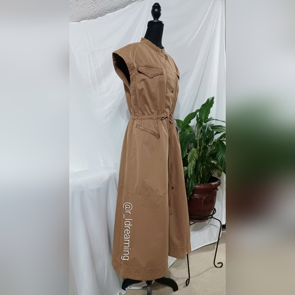 NWT Saddle Brown Cotton Twill Utility Maxi Dress Size Medium By Banana Republic - Picture 3 of 9